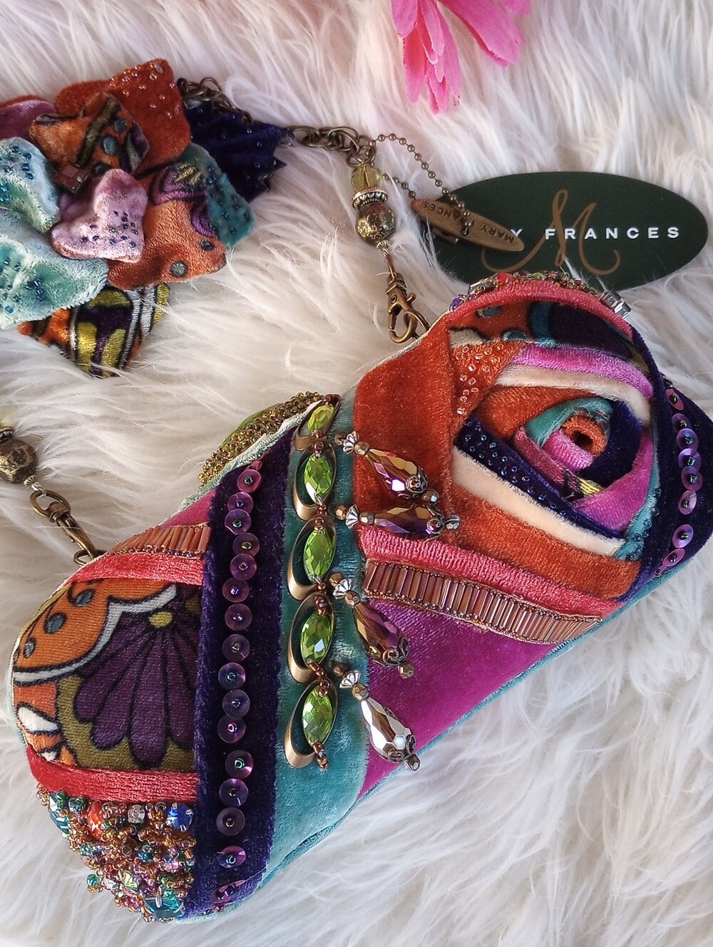 Mary Frances In The Mix Multicolored Beaded Jeweled Velvet Floral Bag